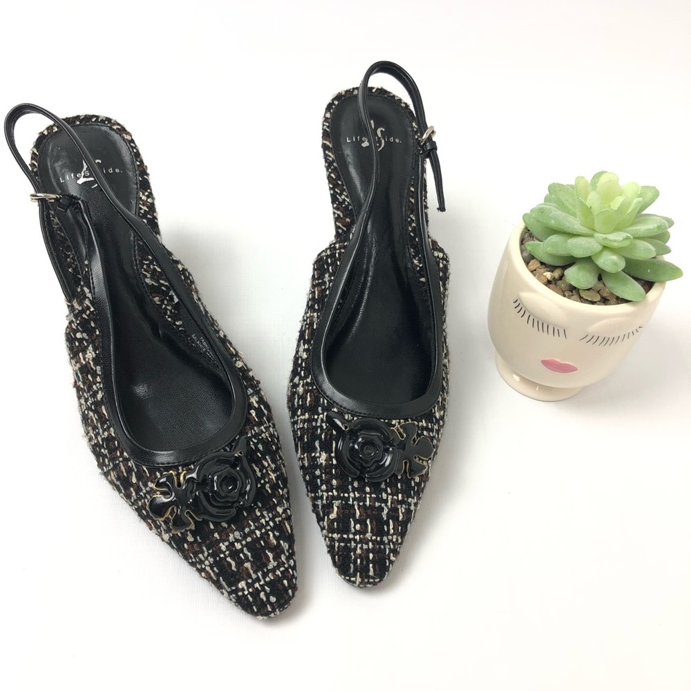 Lifestride Tweed Slingback Heels Black 7.5